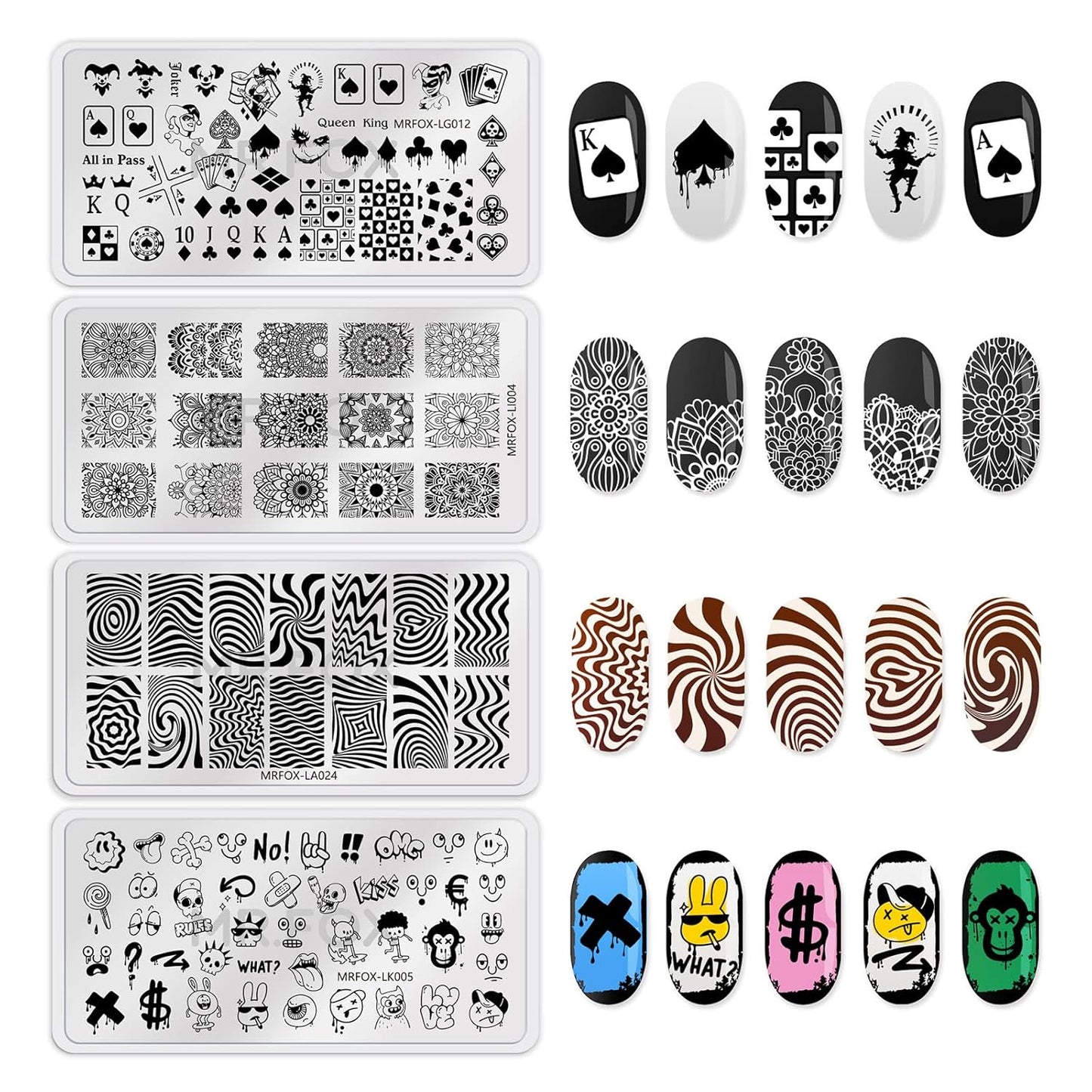 8PCS Halloween Nail Stamping Plates, Pumpkin Skull Bat Poker Image Stainless Steel Stencil, DIY Nail Art Template Tools-Velvo Beauty
