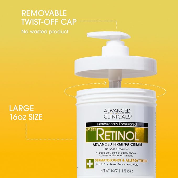 Advanced Clinicals Retinol Cream + Hyaluronic Acid Lotion Face & Body Skin Care. Anti Aging Dry Skin Rescue Creams Reduce Appearance Of Wrinkles, Fine Lines, & Sagging Skin, 16 Oz (Pack of 2)-Velvo Beauty