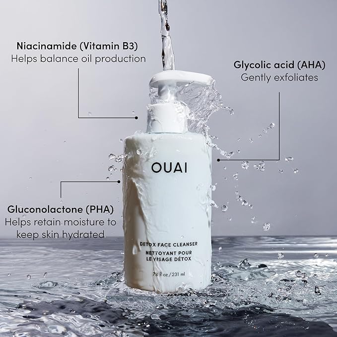 OUAI Detox Facial Cleanser - Deep Cleansing Face Wash with Glycolic Acid, Niacinamide & PHA - Removes Sweat, Dirt & Oil Without Drying - Gentle Face Cleanser for Post-Workout (7.8 Fl Oz)-Velvo Beauty