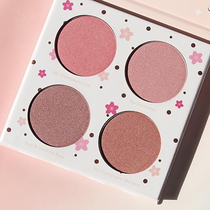 Beauty Bakerie Cotton Candy Champagne Blush Makeup Palette, Long Lasting Pigment, Matte and Metallic Highlighter Makeup, 4 Highlight Shades-Velvo Beauty