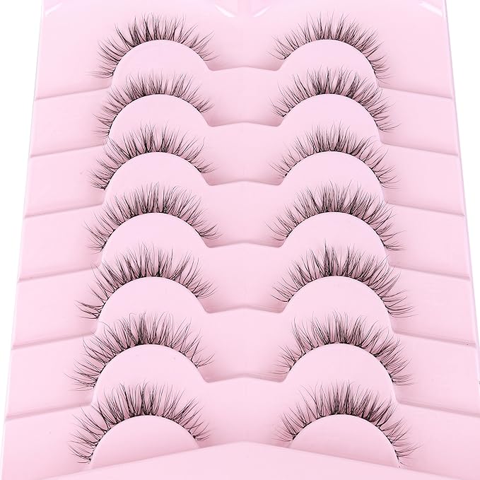 Eyelashes Natural False Lashes 14mm Eye Lashes with Thin Band 3D Volume Fake Eyelashes C Curl Wispy Lashes Natural Look 7 Pair-Velvo Beauty