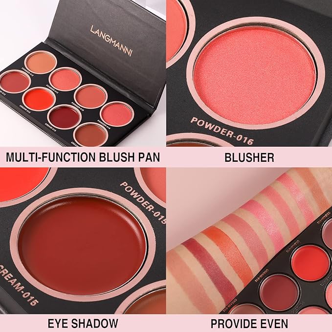 8 Colors Blush Palette, 4 Dry Powders + 4 4 Blush Creams, Contour and Highlight Blush Palette for Cheek and Eye Makeup Long-Lasting Pigment Lightweight Professional Blush Palette(1, pink, Large)-Velvo Beauty
