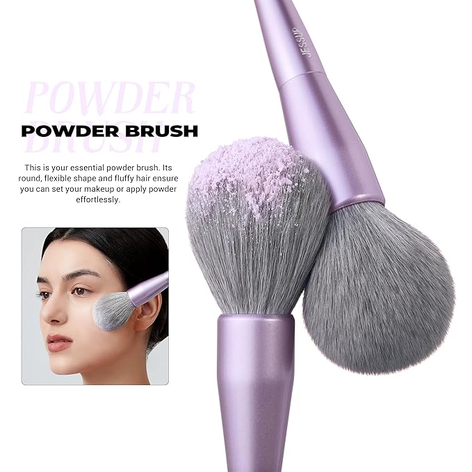 Jessup Makeup Brushes Face 5pcs, Premium Synthetic Make Up Brushes Set for Foundation Contour Blush Highlighter and Powder, Luxury Purple T514-Velvo Beauty