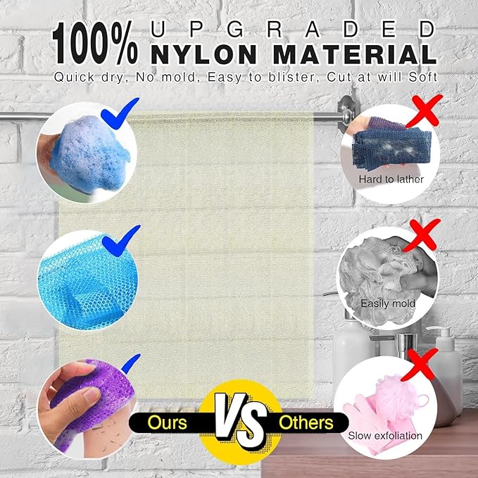 UJFQBH 6 Pieces African Bath Sponge African Net Long Net Bath Sponge Exfoliating Shower Body Scrubber Back Scrubber Skin Smoother,Great for Daily Use (Purple, Purple, Pink, Orange, Blue, Green)-Velvo Beauty