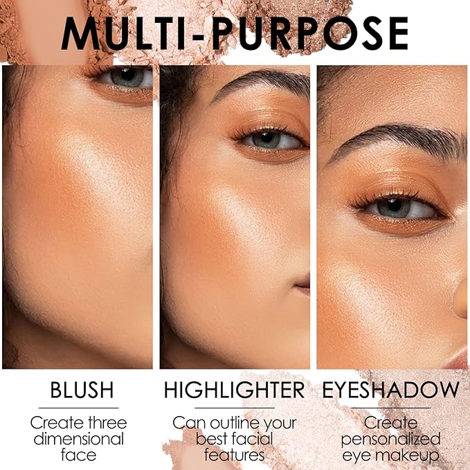 FOCALLURE Blush and Highlighter Palette,3 in 1 Makeup Powder Cruelty-Free Matte Blush,Shimmer Illuminator Highlighters for a Glowing Look,#02-Velvo Beauty