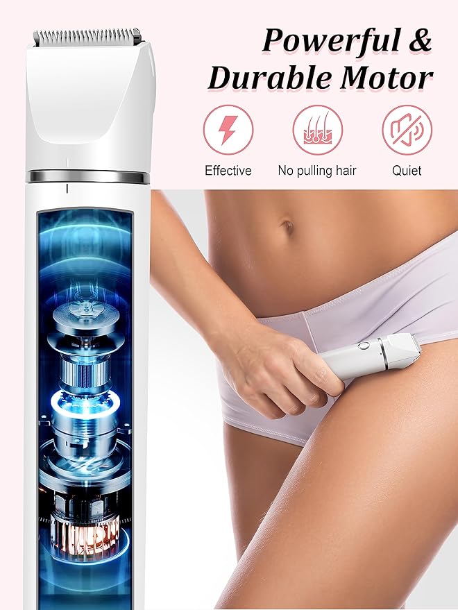 Bikini Trimmer and Shaver Kit for Women - 2-in-1 Wet/Dry Electric Body Hair Trimmer Facial Hair Removal Cordless Waterproof Bikini Shaver Razor for Face Lip Chin Pubic Underarm Legs (White)-Velvo Beauty