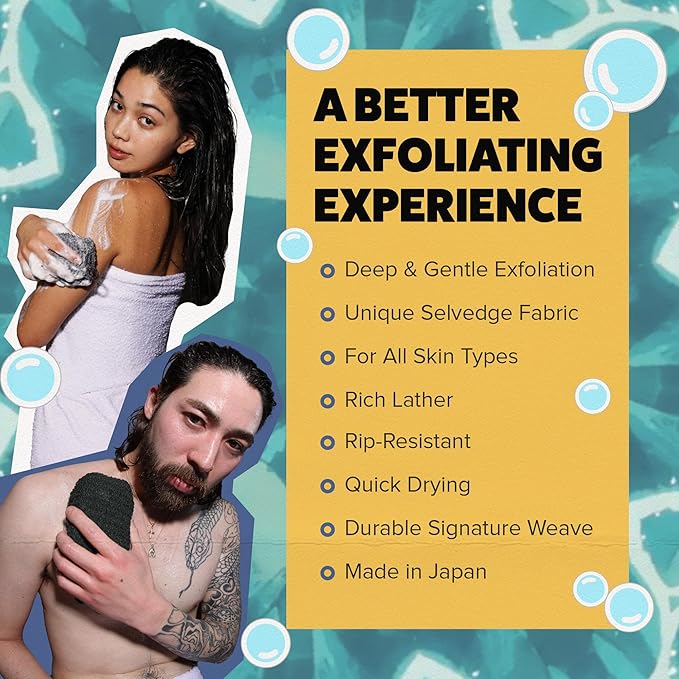 GOSHI Exfoliating Shower Sponge - Rip-Resistant, Rapid-Drying Exfoliating Bath Sponge for All Skin Types - Grey - Made in Japan-Velvo Beauty