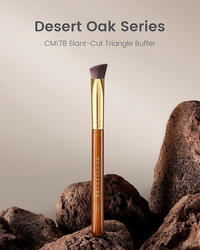 Desert Oak Series Triangular Contour Brush - Angled Synthetic Bristles for Cream/Liquid/Powder, Luxe Bubinga Handle & Brass Ferrule (CM 178)-Velvo Beauty