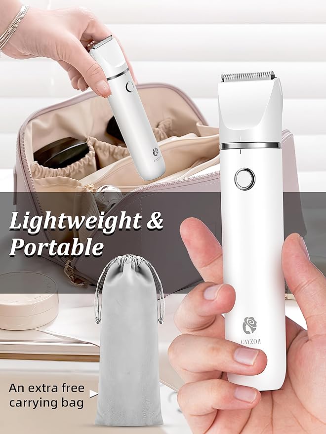 Bikini Trimmer and Shaver Kit for Women - 2-in-1 Wet/Dry Electric Body Hair Trimmer Facial Hair Removal Cordless Waterproof Bikini Shaver Razor for Face Lip Chin Pubic Underarm Legs (White)-Velvo Beauty