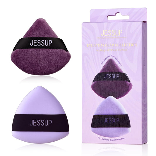 Jessup Powder Puff, 2pcs Triangle Powder Puff Soft for Foundation Setting and Baking, Reusable, Washable, Purple SP018-Velvo Beauty