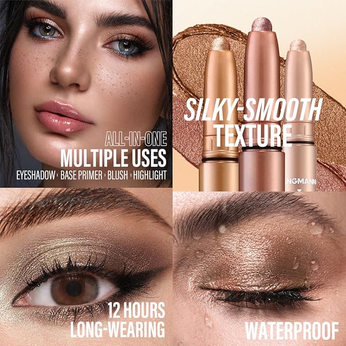 Jolilab Eyeshadow Stick Set, 2 Colors Matte Professional Bright-Colored Contouring and Highlight Eyeshadow Stick, Cream Waterproof Long Lasting High Pigmented Eye Shadow. (2, 01+21 2pcs)-Velvo Beauty