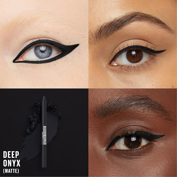 Maybelline TattooStudio Long-Lasting Sharpenable Eyeliner Pencil, Glide on Smooth Gel Pigments with 36 Hour Wear, Waterproof, Deep Onyx, 1 Count-Velvo Beauty