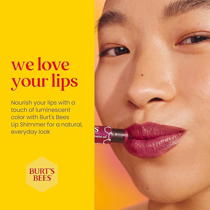 Burt's Bees Shimmer Lip Tint Easter Basket Stuffers, Tinted Lip Balm Stick, Moisturizing for All Day Hydration with Natural Origin Glowy Pigmented Finish & Buildable Color, Watermelon (4-Pack)-Velvo Beauty