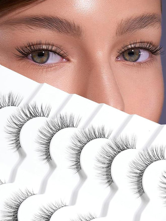 Wispy Cat Eye Lashes False Eyelashes Natural 10mm Short Lashes Pack Soft Strip Eyelash 3D Volume C Curl Natural Eyelashes 7 Pair Siligli Eyelashes-Velvo Beauty