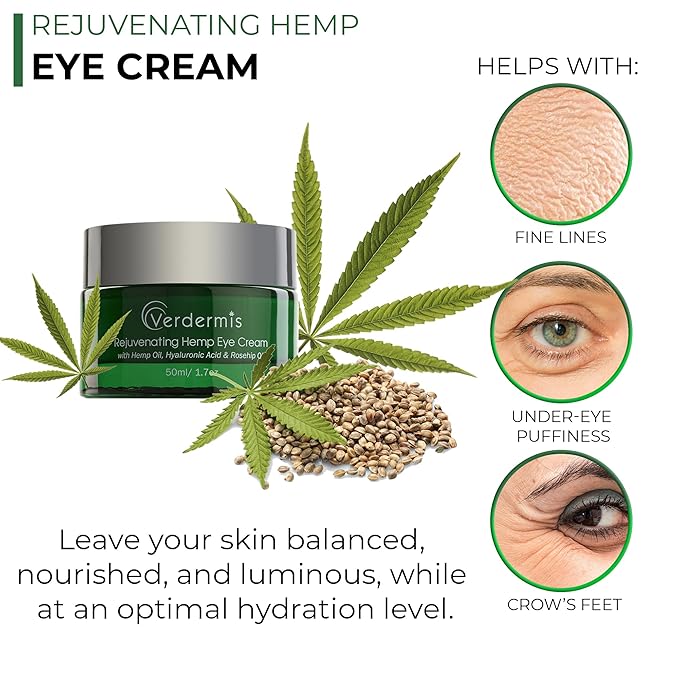 Rejuvenating Hemp Eye Cream with Hemp Oil, Hyaluronic Acid, Rosehip Oil, and Vitamins. Formulated to Treat the Sensitive Skin around the Eyes.-Velvo Beauty