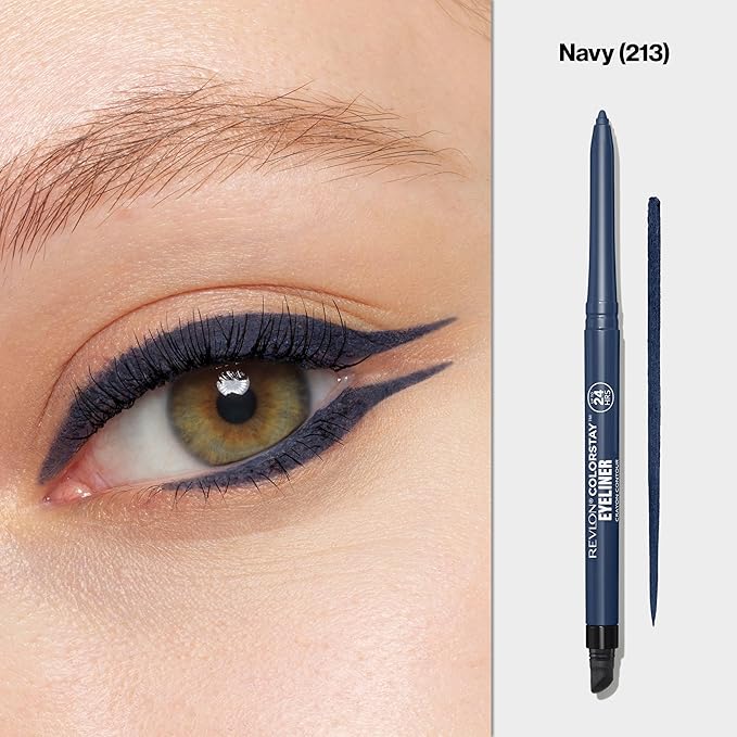REVLON ColorStay Pencil Waterproof Eyeliner, Smudge-Proof, Eye Makeup with Built-In Sharpener, 213 Navy, 0.01 oz-Velvo Beauty