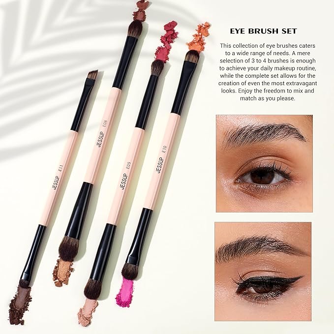 Jessup Makeup Brushes Set 7pcs Double Sided Makeup Brushes for Foundation Concealer Blush Eyeshadow Contour Bronzer Powder Blending Eyebrow Eyeliner, Cruelty-Free Make up Brushes Peach Dust T600-Velvo Beauty