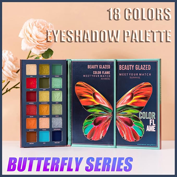 18 Colors Eyeshadow Palette, Butterfly Series Highly Pigmented Eye Makeup Palette, Matte Shimmer Metallic Powder Eyeshadow Pallet, Makeup Palette Cosmetics Gift, 111-Velvo Beauty