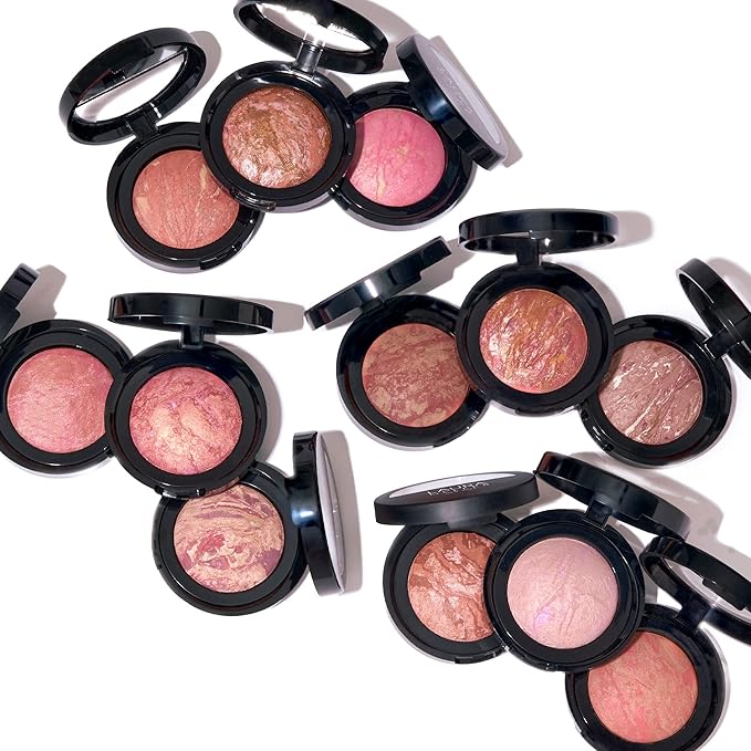 LAURA GELLER NEW YORK Baked Blush-n-Brighten Marbleized Blush + Angled Brush (02 Pink Buttercream, 47mm)-Velvo Beauty