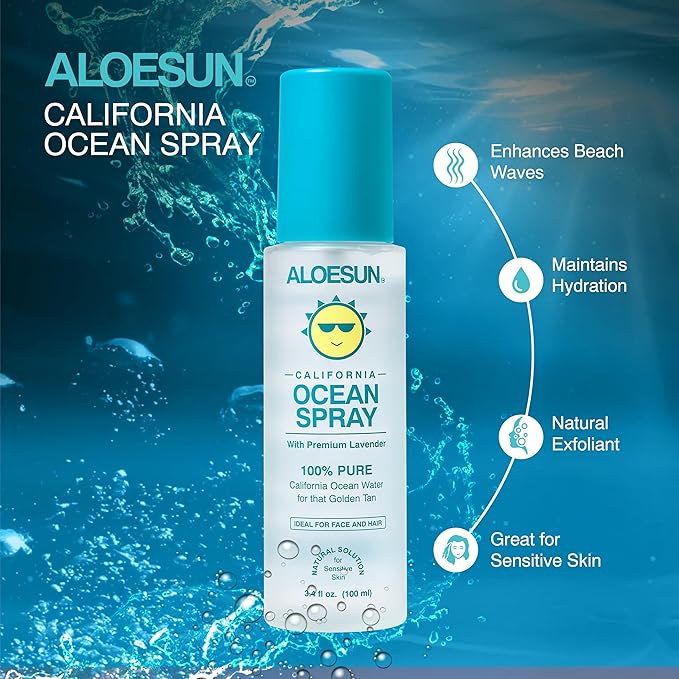 Ocean Spray | Pure California Sea Salt Water Face Mist Infused with Organic Lavender Essential Oil for Tanning | Hair & Scalp Exfoliating Solution | Facial Moisturizer | Travel Size 3.4 Fl Oz-Velvo Beauty