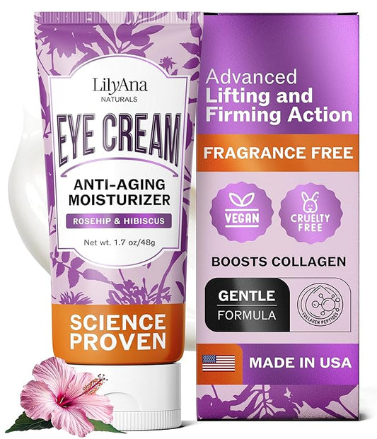 LilyAna Naturals Eye Cream for Dark Circles and Puffiness, Under Eye Cream for Wrinkles and Bags, Anti Aging - helps Improve Dryness; for Sensitive Skin - 1.7 oz - Made in USA-Velvo Beauty