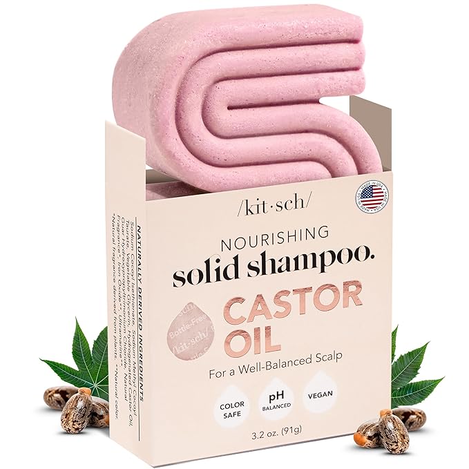 Kitsch Castor Oil Shampoo Bar Soap - Hydrating & Moisturizing Hair Care - Organic Castor Oil Solid Shampoo for Hair Growth & Scalp Nourishment - Silicone & Paraben-Free, Vegan, Made in USA - 3.2oz-Velvo Beauty