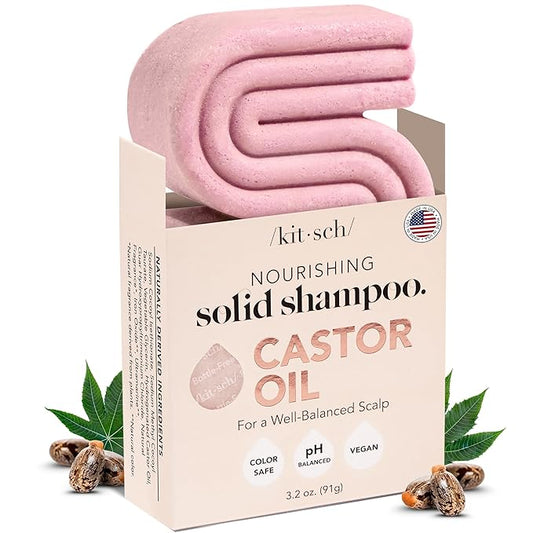 Kitsch Castor Oil Shampoo Bar Soap - Hydrating & Moisturizing Hair Care - Organic Castor Oil Solid Shampoo for Hair Growth & Scalp Nourishment - Silicone & Paraben-Free, Vegan, Made in USA - 3.2oz-Velvo Beauty