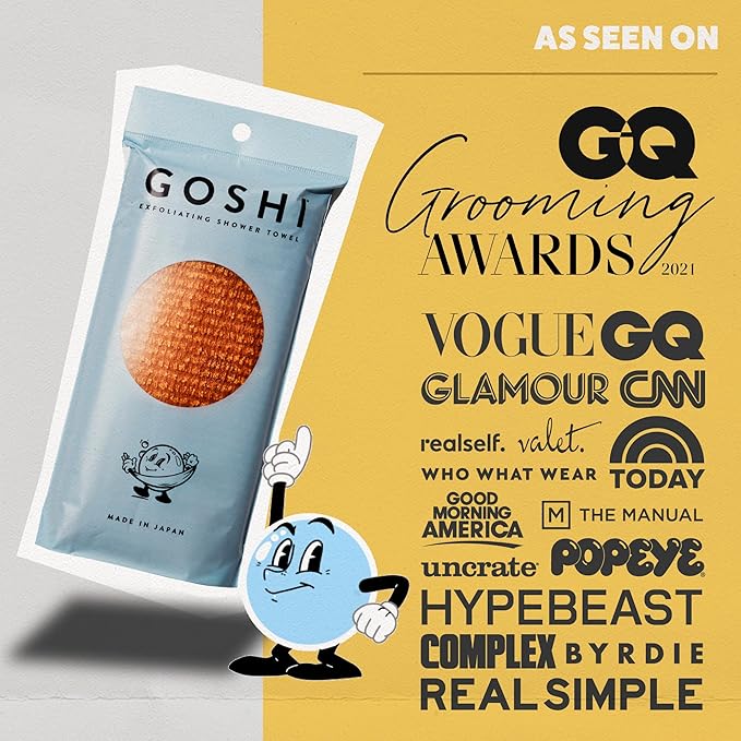 GOSHI Exfoliating Shower Towel - Rip-Resistant Exfoliating Washcloth for All Skin Types - Marigold Yellow - Made in Japan-Velvo Beauty