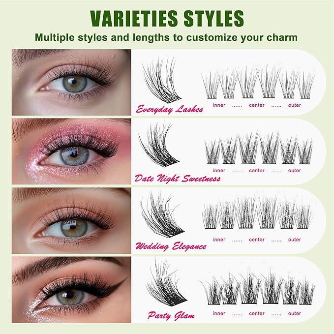 Lash Clusters Kit - 0.05mm Lash Clusters Natural & Fluffy Lash Extension Kit 432Pcs Biodegradable Eyelash Clusters with Bond Seal Starter Kit, Cruelty Free Eyelashes Lightweight Reusable-Velvo Beauty