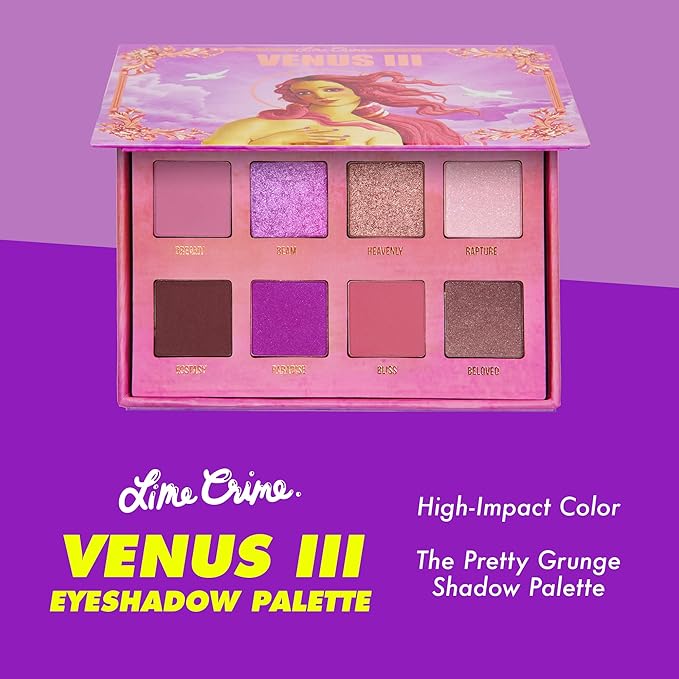 Lime Crime Eye & Face Palette, Venus 3-8 Shades in Matte, Glitter & Metallic Finishes of Dreamy Pinks & Purples - Highly Pigmented Color & Easy to Blend Formula - Mirrored Box - Vegan-Velvo Beauty