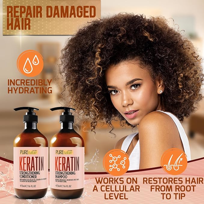 Keratin Shampoo and Conditioner Set - Sulfate and Paraben Free Treatment for Dry Hair - Anti Frizz, Collagen Enriched Formula for Curly or Damaged Hair - Safe for Men and Women with Color Treated Hair-Velvo Beauty