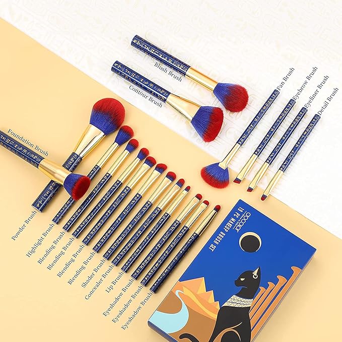 Docolor Makeup Brushes 19Pcs Makeup Brush Set Premium Gift Synthetic Powder Kabuki Foundation Contour Blush Concealer Eye Shadow Blending Liner Make Up Brush Kit, Ancient Egyptian Series-Velvo Beauty