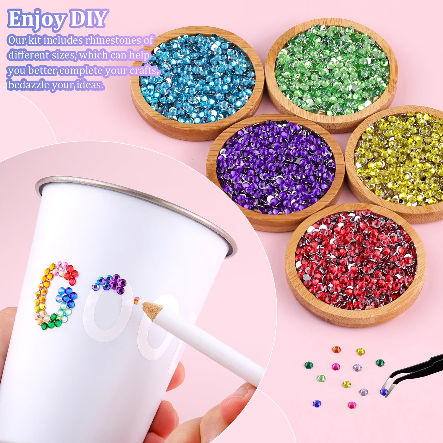 12600Pcs Resin Rhinestones for Bedazzling with Tweezers, Multicolor 4mm Rhinestones for Crafting with 3Pcs 10ml B7000 Jewelry Glue for DIY Crafts Clothing Tumblers Shoes Fabric Nail Art-Velvo Beauty