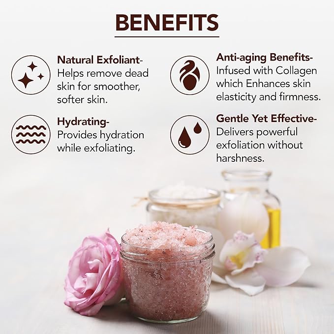 MAJESTIC PURE Himalayan Pink Salt Body Scrub with Collagen and Sweet Almond Oil | Exfoliating Scrub for Skin Care, Stretch Marks, Acne, Cellulite | 10 oz-Velvo Beauty