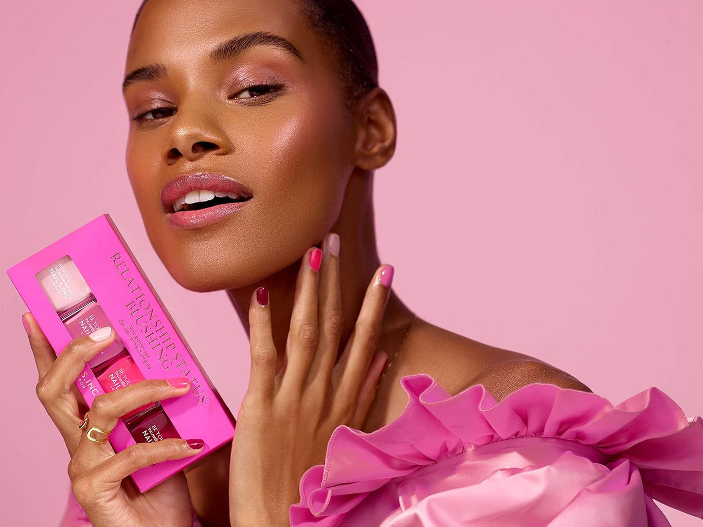 Nails Inc Relationship Status, Blushing Pink Nail Polish, Mother’s Day Gift For Mom, Long Wearing, High Shine, Rouge, Neon Pink & Rich Berry, Full Coverage, Chip Resistant, Air Dry, Vegan, 4 Piece Set-Velvo Beauty