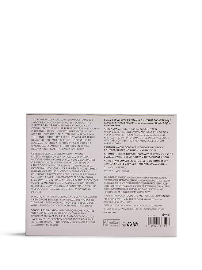 goop Beauty 20% Vitamin C + Hyaluronic Acid Serum | Improves Tone, Texture, & Hydration | L-ascorbic Acid and Hyaluronic Acid | Paraben and Silicone Free | 1 fl oz-Velvo Beauty