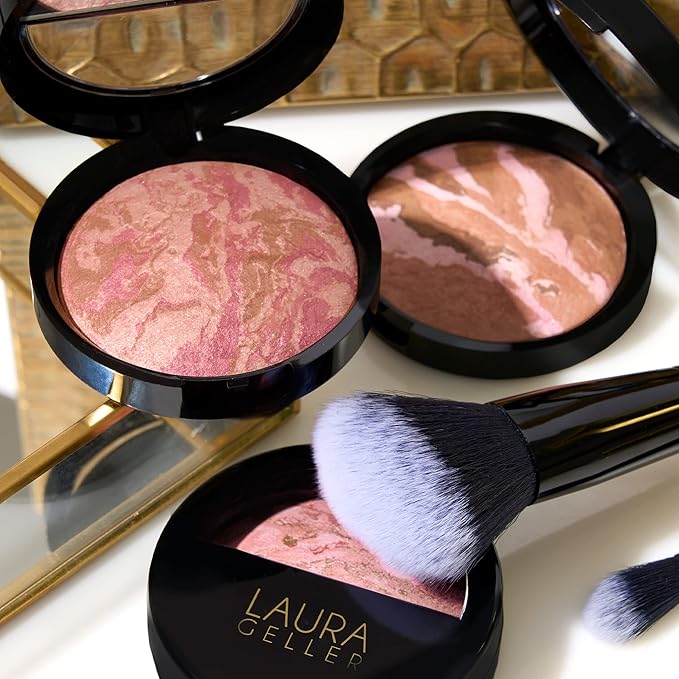 LAURA GELLER NEW YORK Baked Blush-n-Bronze Marbleized 2-in-1 Sculpting Bronzer Blush - Berry Bronze - Contour Face with a Radiant Flush-Velvo Beauty