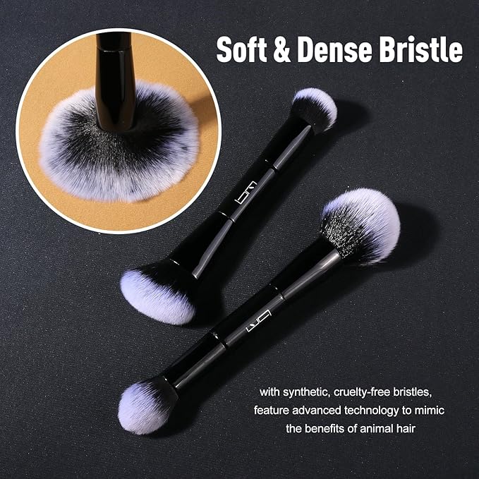 2Pcs Duo End Makeup Brushes, Foundation, Powder, Contour, Concealer, eye makeup Brush, Double-ended Multi-functional Synthetic Cosmetic Tools Makeup Brushes(Black)-Velvo Beauty