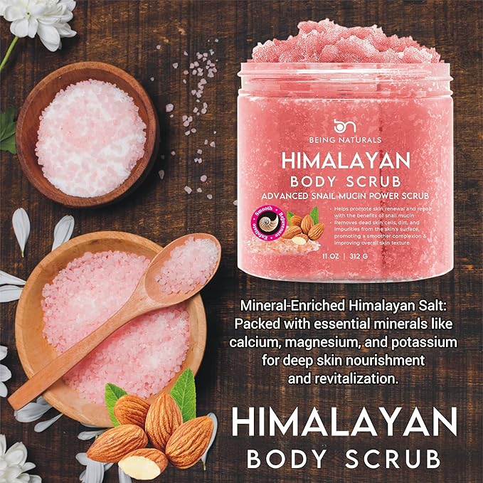 Natural Himalayan Salt Body Scrub - with Lychee Oil and Snail Mucin, Exfoliating Salt Scrub to Exfoliate & Moisturize Skin, Deep Cleansing - 11 oz-Velvo Beauty
