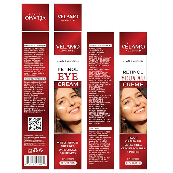 Rapid Reduction Retinol Eye Cream: Under Eye Cream Instantly Reduces Wrinkles Fine Lines Under Eye Bags Puffiness Dark Circles Crow's Feet - Rapid Face Lifting Tightening Firming 1 OZ/15g-Velvo Beauty
