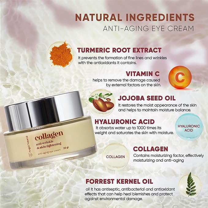 Anti-Aging Eye Cream with 5% Collagen and 5% Vitamin C, Reduce Dark Circles & Puffiness, Fine Lines and Wrinkles, Caffeine, Korean Skin Care, 0.7 Fl Oz-Velvo Beauty