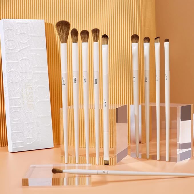 Jessup Precision Makeup Brushes 10Pcs Eye Makeup Brush Set Premium Synthetic Eyeshadow Concealer Eyeliner Eyebrow Blending Highlight Brush, Light Grey T330-Velvo Beauty