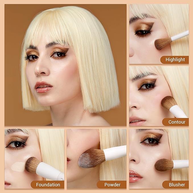 Jessup Makeup Brush Set 5Pcs Face Makeup Brushes Vegan Soft Foundation Brush Blush Brush Bronzer Contour Brush Highlighter Brush Fluffy Setting Powder Brush, Light Grey T493-Velvo Beauty
