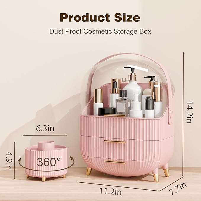 Makeup Organizers and Storage Make up Organizer for Vanity Cosmetics Skincare With Lid and Drawers Display Cases for Countertop Bathroom Women Teenager Girl Gifts(Pink+Brush Holder)-Velvo Beauty