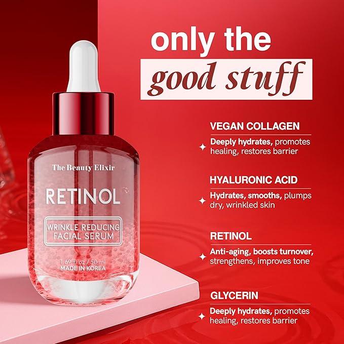 Retinol Serum For Face - Dermatologist Tested, Anti-Aging, Fine Lines & Wrinkles & Post-Acne Marks Treatment - Clean Beauty, Cruelty-Free Korean Skin Care for All Skin Types - 1.69oz-Velvo Beauty