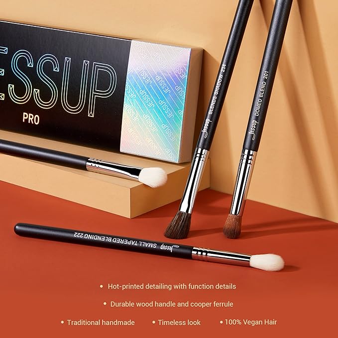 Jessup Eye Makeup Brushes Set Professional Blending Brush for Makeup Eyeshadow 13pcs Premium Synthetic Blender Brush Makeup Black T338-Velvo Beauty