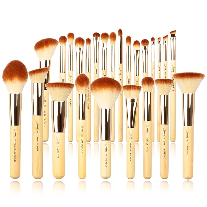 Jessup Professional Bamboo Makeup Brushes, Premium Synthetic Foundation Powder Concealer Blush Highlight Eye Blending Cosmetic Brush Set 25pcs T135-Velvo Beauty