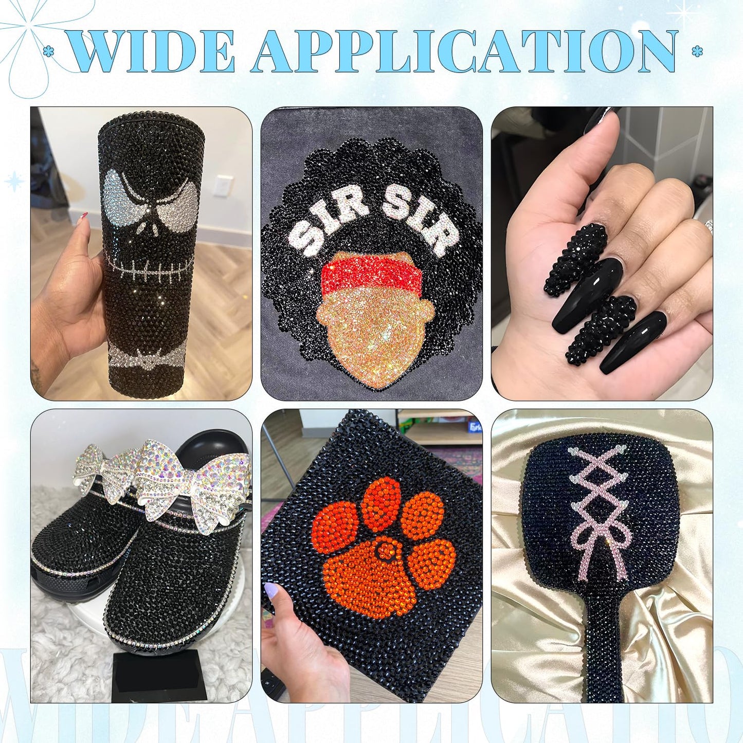 6000Pcs Resin Rhinestones for Bedazzling with 3Pcs B7000 Jewelry Glue, 1 Box Black Flatback Rhinestones for Crafting Crafts DIY, Crystals Gems for Clothing Shoes Tumblers Nail Art Makeup-Velvo Beauty