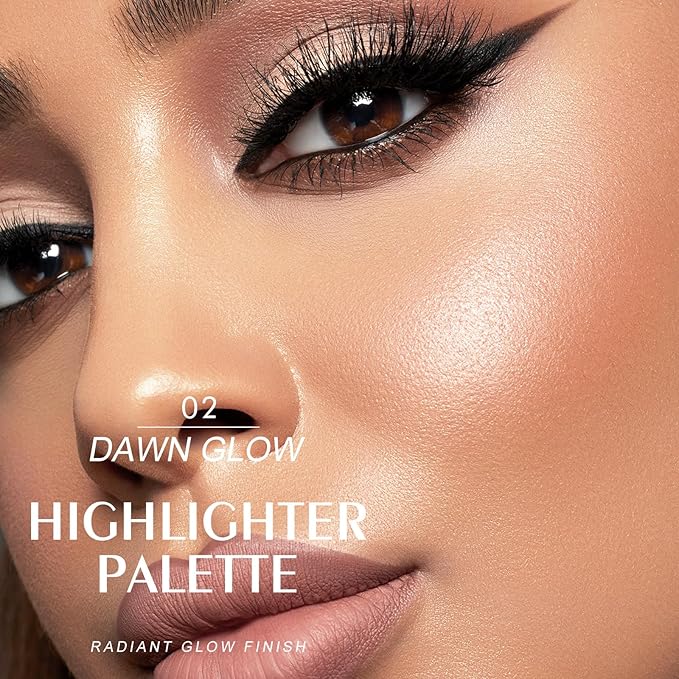 KYDA Face Highlighter Palette, High Glossy Face Illuminator Palette, Natural Glow Finish, Pearl Shimmer Smooth Baked Powder, Lasting Sparkling Highlighter Makeup-DAWN GLOW-Velvo Beauty