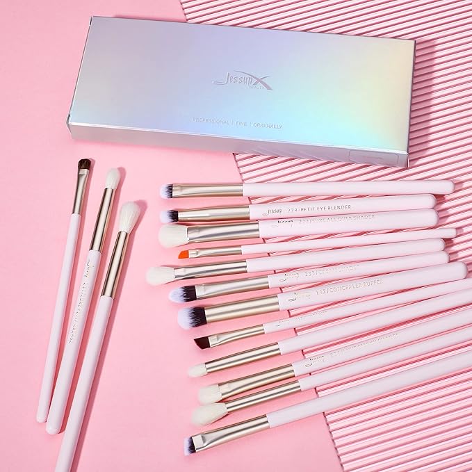 Jessup Eyeshadow Brushes 15pcs, Natural Eye Brush Set for Eyeshadow Blending Concealer Eyebrow Eyeliner, Blushing Bride T294-Velvo Beauty